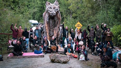 Cougar Sculpture Blocking Logging Trucks in Upper Walbran Valley